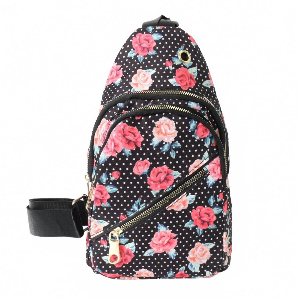 NEW SELINI NEW YORK women's floral polka dot crossbody sling bag in black